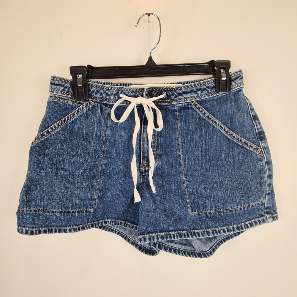 Gap Vintage Y2K Blue Denim Utility Cargo Shorts Womens 4 Drawstring Mid Rise - Picture 1 of 7